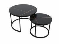 Stoliki kawowe okrągłe zestaw fi 70x47 fi 50x39 marmur czarny + złoty