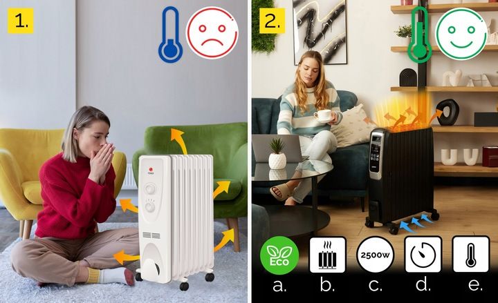 Grzejnik olejowy Yoer 2500W 10 żeberek +Timer +3 moce +Tryb zdjęcie 10