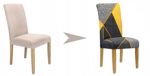 Pokrowiec Na Krzesło Szary Żółte Geometryczne Wzory Elastyczny na Arena.pl