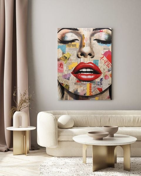 Obraz Do Salonu PORTRET Kobiety Czerwone Usta Abstrakcja 40cm x 60cm zdjęcie 5