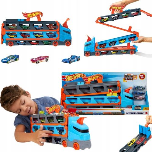 HOT WHEELS TRANSPORTER CIĘŻARÓWKA I TOR 2W1 + 3 AUTA PREZENT DLA DZIECKA na Arena.pl