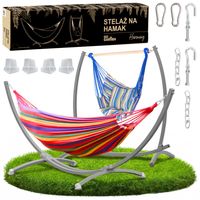 Stelaż na hamak szary 2w1 + hamak + krzesło brazylijskie