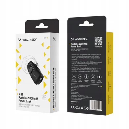 Mini powerbank Wozinsky WF16-YCS 5000mAh 15W USB-C z wbudowanym kablem USB- na Arena.pl