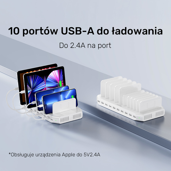 Unitek Stacja ładująca 10xUSB 2.4A 60W biała zdjęcie 10