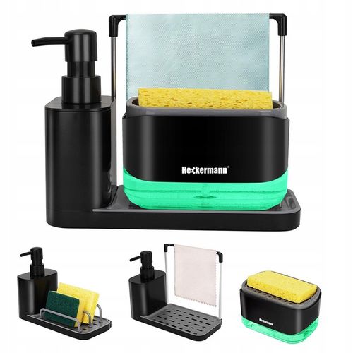 DOZOWNIK NA PŁYN DO MYCIA NACZYŃ MYDŁA POJEMNIK + GĄBKA ORGANIZER DO KUCHNI na Arena.pl