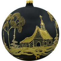 Bombka okrągła ze złotym pejzażem: czarna