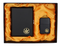 Zestaw Prezentowy Zapalniczka i Papierośnica Czarna z Listkiem Gentelo