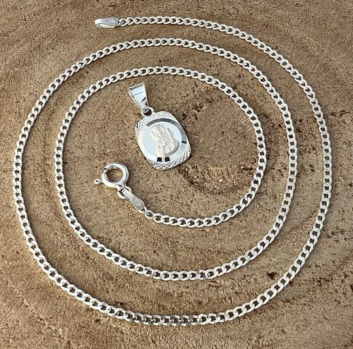 Łańcuszek srebrny 40 cm medalik MB prostokątny prezent na komunię i chrzest na Arena.pl