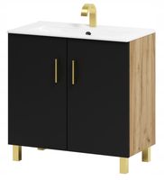 Szafka łazienkowa Viki 80 z umywalką czarny/dąb Craft złoty