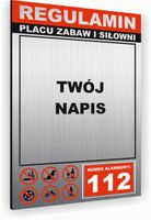Tabliczka znak informacyjny 20x15 Srebrna REGULAMIN SIŁOWNI Nierdzewna