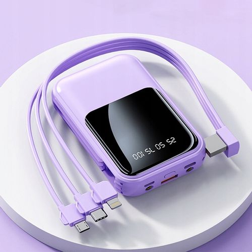 POWER BANK 10000MAH USB/USB-C QC PD WBUDOWANY KABEL Wyświetlacz cyfrowy na Arena.pl