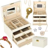 Kuferek Szkatułka na Biżuterię Kolczyki Pierścionki Organizer na Kluczyk