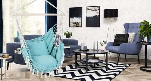 KRZESŁO BRAZYLIJSKIE FOTEL WISZĄCY BRAZYLIJSKI HUŚTAWKA HAMAK BALKON TURKUS na Arena.pl