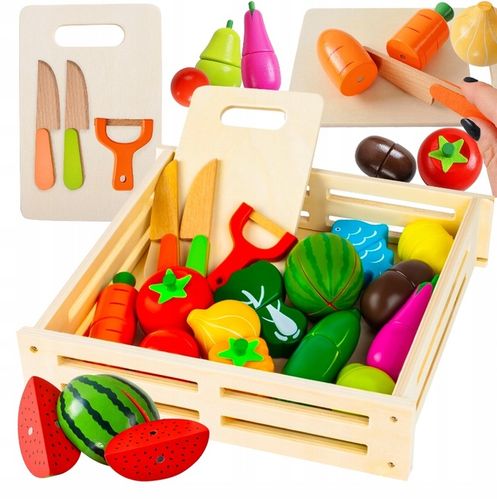 DREWNIANE WARZYWA I OWOCE DO KROJENIA W SKRZYNCE NA MAGNES DLA DZIECI XXL na Arena.pl