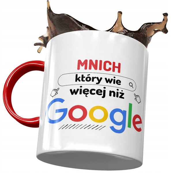 Kubek Czerwony Dla Mnicha Wie Więcej Niż Google Z Nadrukiem Ze Zdjęciem zdjęcie 1