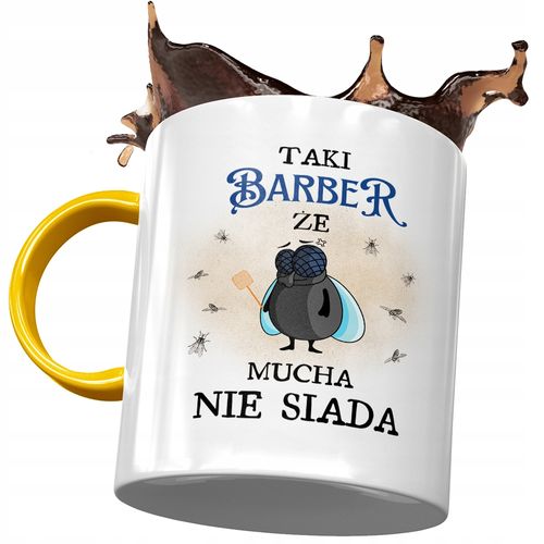 Kubek Żółty Dla Barbera Że Mucha Nie Siada Z Nadrukiem Ze Zdjęciem na Arena.pl