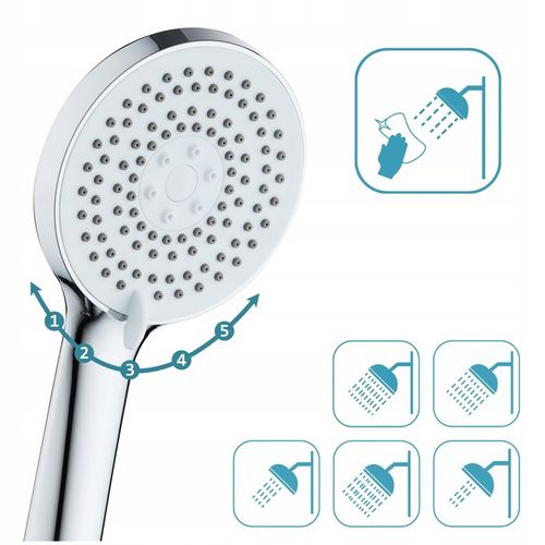 Wodooszczędna słuchawka prysznicowa 5 zakresowa wielofunkcyjna anti-calc na Arena.pl