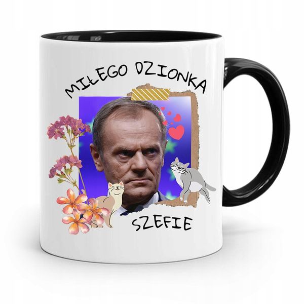 Kubek Czarny Donald Tusk Po Platforma Prezent Z Nadrukiem Ze Zdjęciem zdjęcie 1
