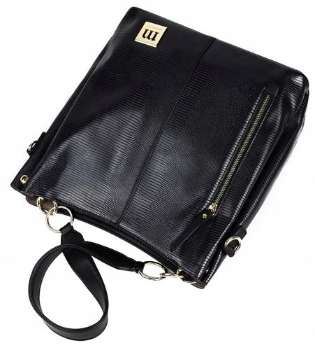 Torebka Damska MONNARI SHOPPER NA RAMIĘ Listonoszka Czarna PASEK LOGO na Arena.pl