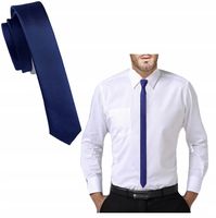 ULTRA SLIM! GRANATOWY Wąski Śledź Krawat Męski Gładki Greg ŻAKARDOWY us02