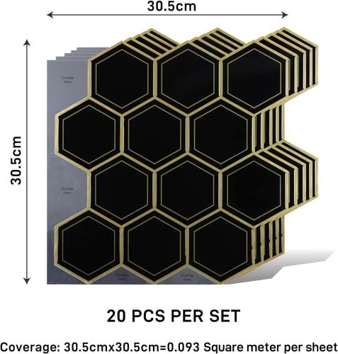 Naklejki ścienne 3D VaryPaper heksagonalne czarne 30,5x30,5 cm 20 szt. na Arena.pl