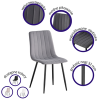 IRIS KRZESŁO TAPICEROWANE CIEMNY SZARY WELUR