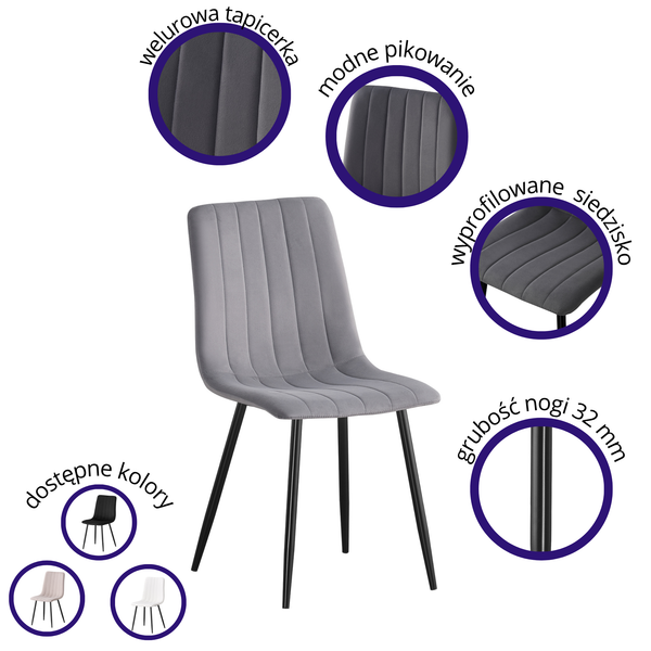 IRIS KRZESŁO TAPICEROWANE CIEMNY SZARY WELUR zdjęcie 1