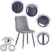 IRIS KRZESŁO TAPICEROWANE CIEMNY SZARY WELUR