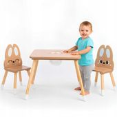 Drewniany stolik ze schowkiem i 2 krzesełka Zestaw dla dzieci Uroczy