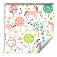 Tapeta Dla Dziewczynki - Kolorowe Jednorożce i Roślinki ROLKA 10m