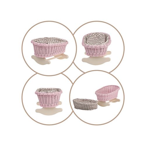 BUJANE różowe ŁÓŻECZKO KOŁYSKA Z WIKLINY DLA LALEK Z POŚCIELĄ 46X28 H 20/25 CM na Arena.pl
