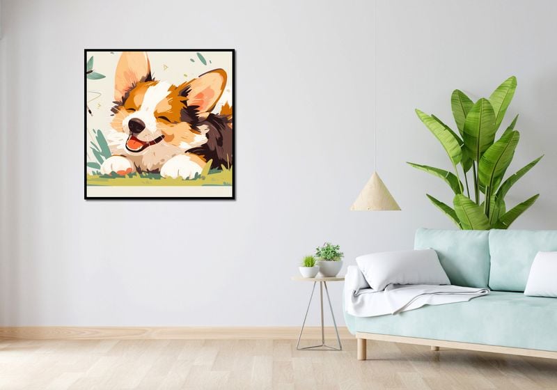 Plakat 90x90cm Beztroski Corgi zdjęcie 4