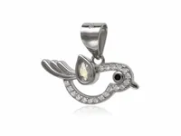 DELIKATNY RODOWANY SREBRNY WISIOREK PTASZEK PTAK BIRD BIAŁE CYRKONIE SREBRO