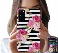 ETUI DO SAMSUNG GALAXY S20 - KWIATKI W CZARNO - BIAŁE PASKI WZORY
