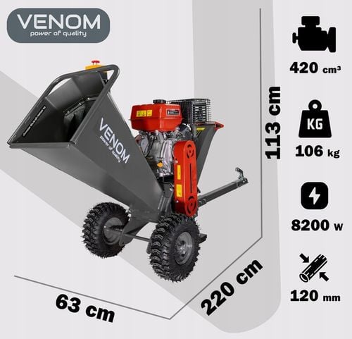 POTĘŻNY ROZDRABNIACZ SPALINOWY DO GAŁĘZI 120 MM SILNIK 420 CC ZACZEP na Arena.pl