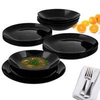 KOMPLET TALERZY SERWIS OBIADOWY 18EL ZESTAW OBIAD DLA 6 OSÓB CZARNY SZKŁO