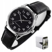 ZEGAREK MĘSKI CASIO APOLLO +BOX +GRAWER skórzany cyfry czarny klasyczny