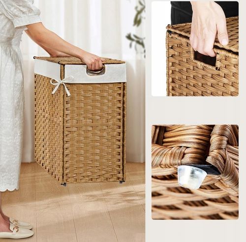 KOSZ NA PRANIE WĄSKI BIELIZNĘ SKŁADANY POJEMNY RATTAN 65L na Arena.pl