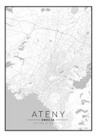 Ateny mapa czarno biała - plakat 59,4x84,1 cm