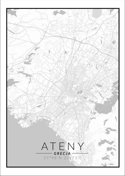 Ateny mapa czarno biała - plakat 40x60 cm zdjęcie 1
