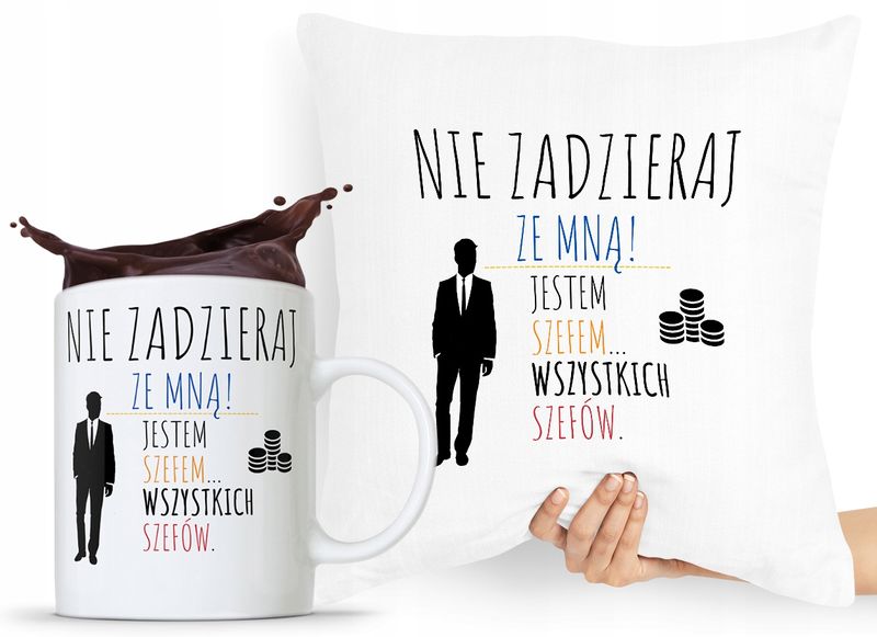 Zestaw Poduszka + Kubek Dla Szefa Szefowej Prezent Z Nadrukiem Ze Zdjęciem zdjęcie 1