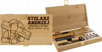 SKRZYNKA Z NARZĘDZIAMI 21 el. prezent dla stolarza twój tekst GRAWER +IMIĘ
