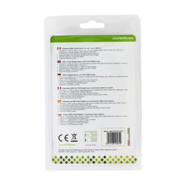 KONWERTER ADAPTER TECHLY USB-C NA GIGABIT RJ45 HUB USB 3.0 3X USB-A zdjęcie 3