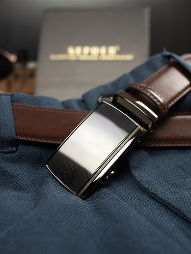 Pasek SKÓRZANY Męski Automat CIEMNY BRĄZOWY spodni na Arena.pl