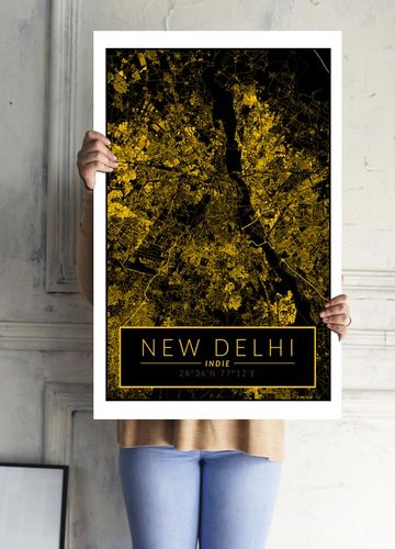Delhi mapa złota - plakat 30x40 cm na Arena.pl