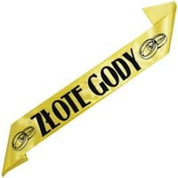 Złota szarfa z czarnym nadrukiem Złote Gody z obrączkami