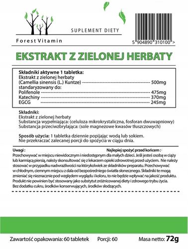 ZIELONA HERBATA 95% MOCNA 500mg GREEN TEA 60 TAB na Arena.pl
