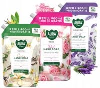zestaw 3x1000 ml aura care mydło do rąk uzupełniające lawenda róża wanilia