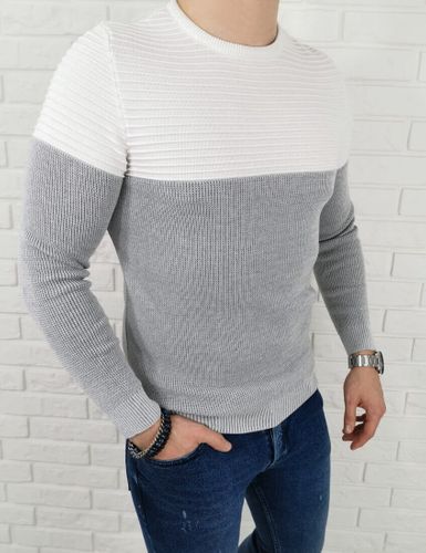 Szaro-bialy sweter męski 3532 - L na Arena.pl