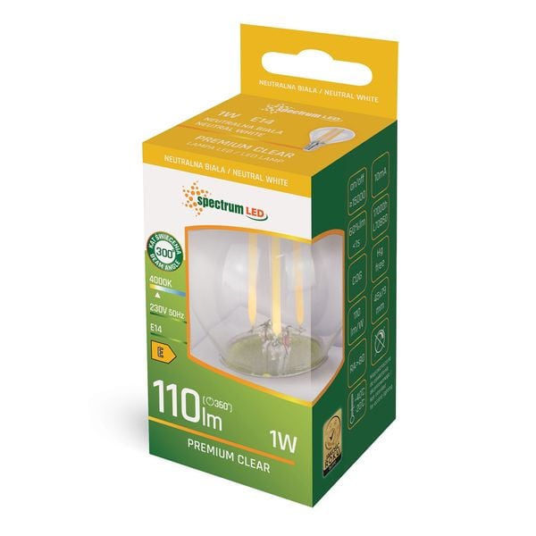LED KULKA E-14 230V 1W COG NW CLEAR SPECTRUM zdjęcie 2